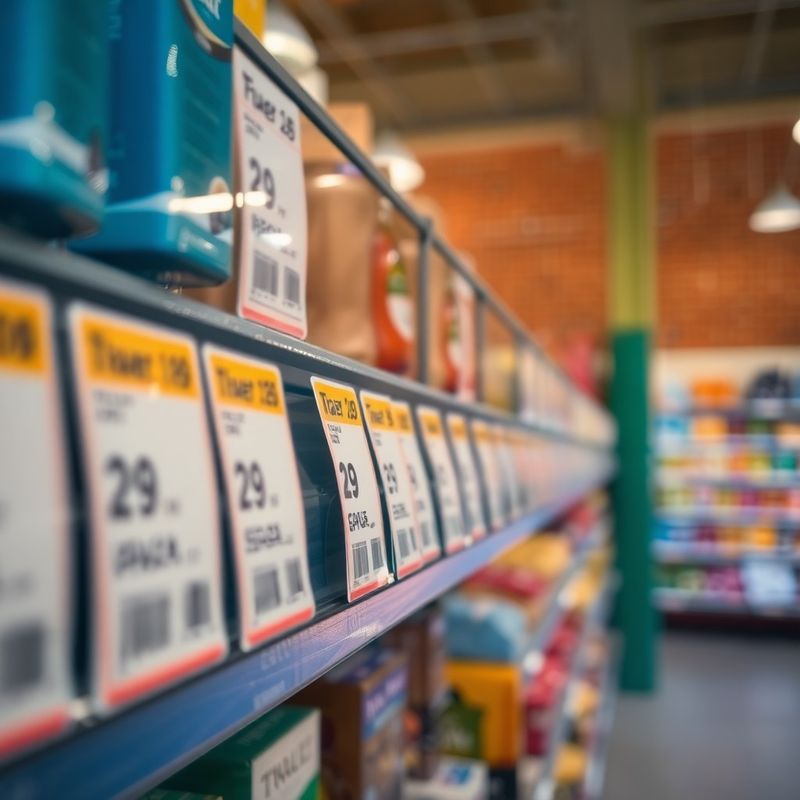 Zbliżenie na etykiety cenowe w polskim supermarkecie