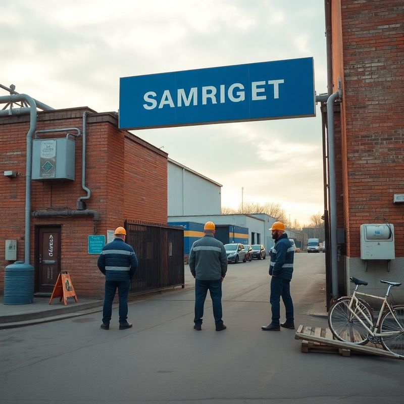 Pracownicy przed bramą fabryki we wschodniej Polsce